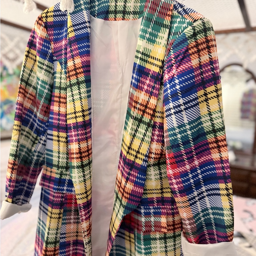 Multi-Color Plaid Women's Blazer Jacket